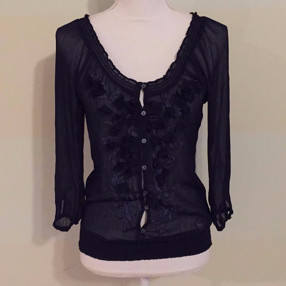 Abercrombie & Fitch Tops - Abercrombie & Fitch navy sheer floral blouse. Sz S
